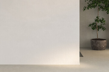 Empty room without furniture, include plants, pool, concrete wall. Minimal design, mock up space. 3d rendering
