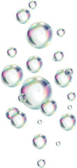 Bubbles group. Realistic glossy air spheres. Rainbow foam