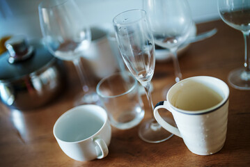 Unwashed dirty dishes after the holiday.