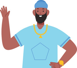 Black man with raised hand. Friendly greeting gesture