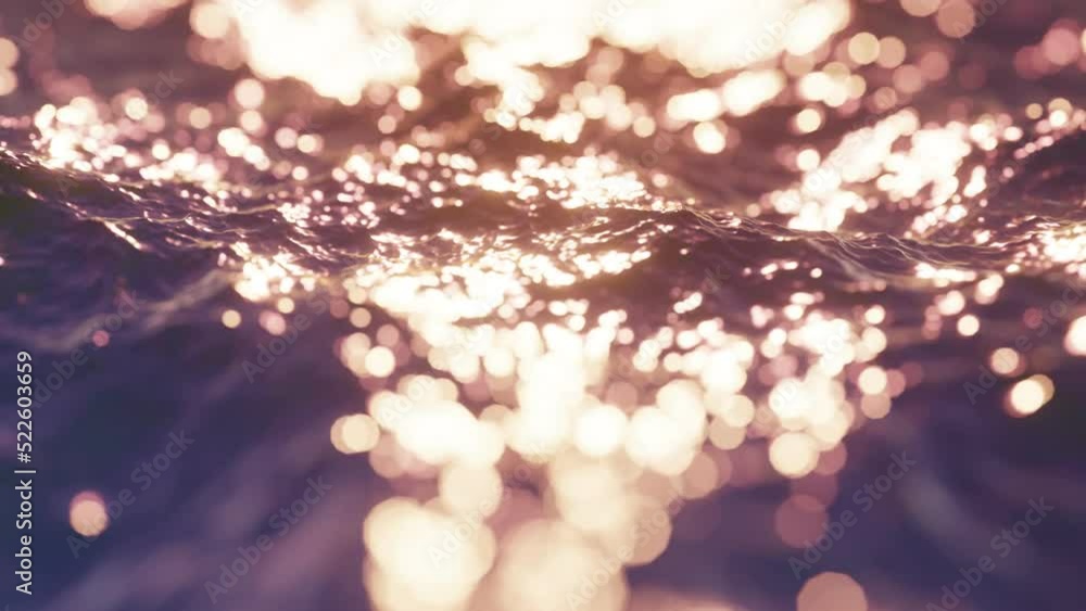 Poster realistic cinematic very shallow depth of field camera looping 3d animation of the waving ocean wate
