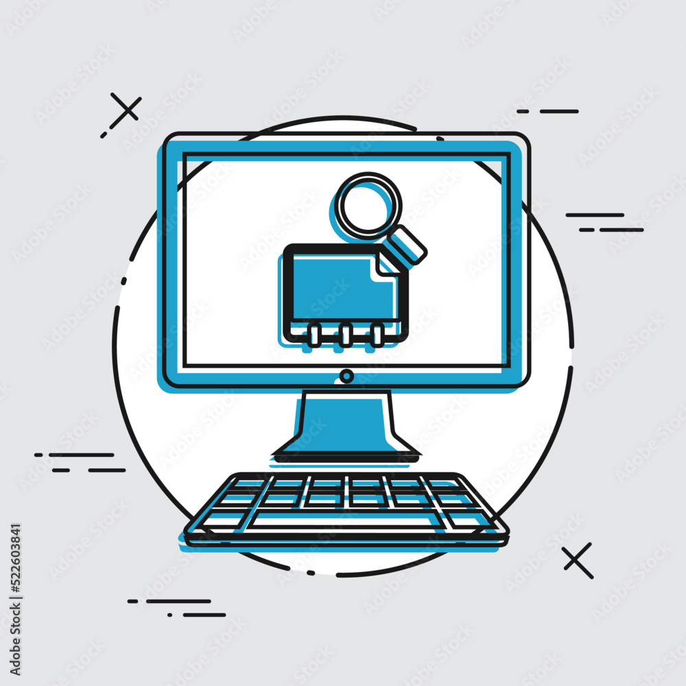 Poster find contact on computer - vector flat icon