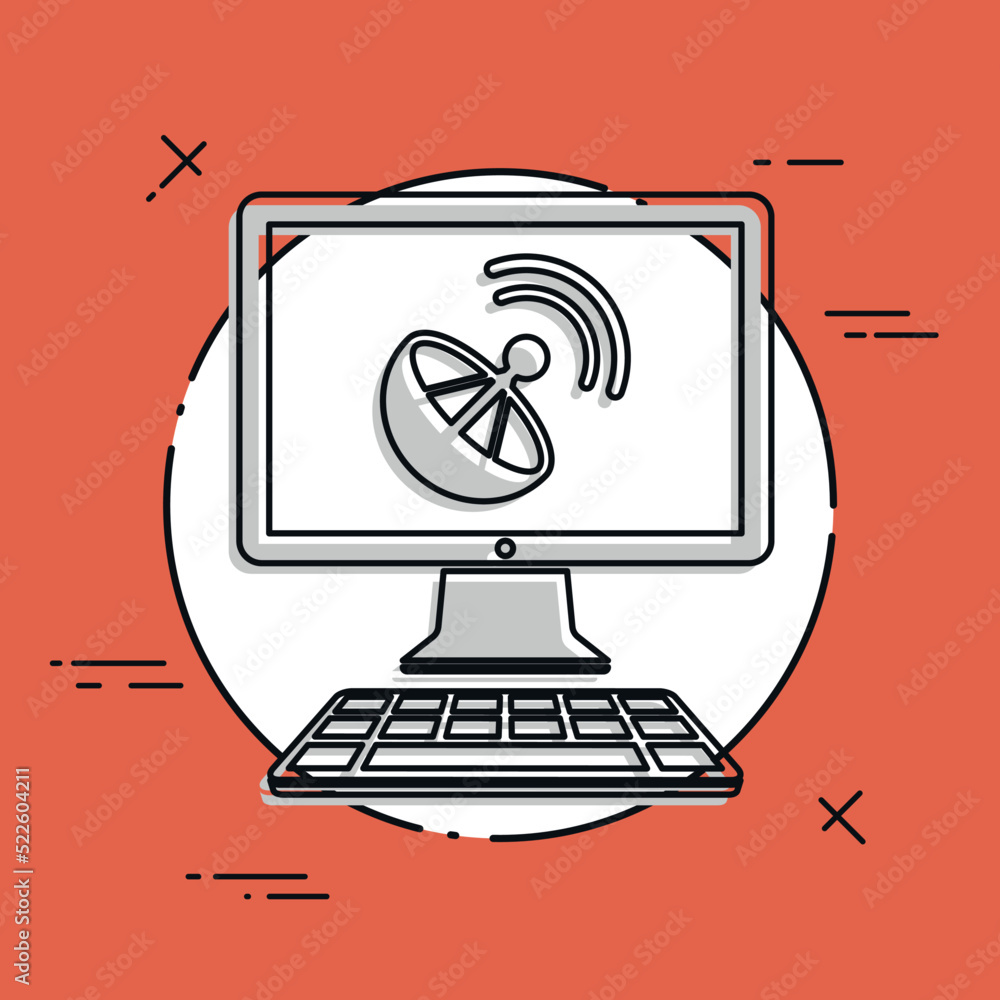 Poster satellite computer application - vector flat icon