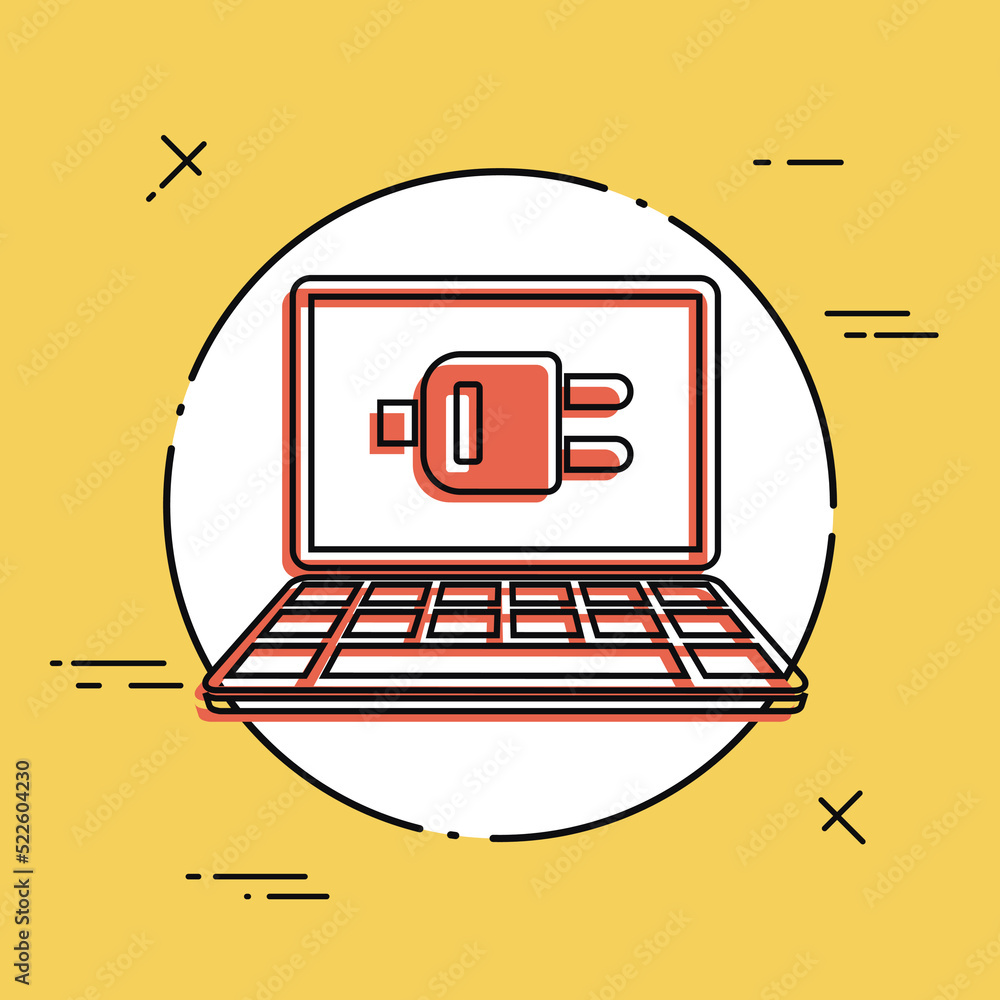 Poster computer plug connection - vector flat icon
