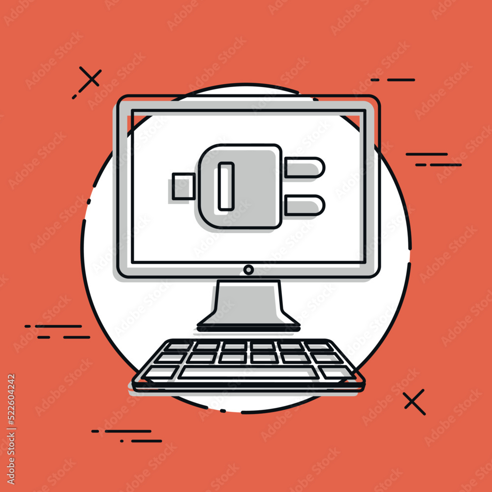 Poster computer plug connection - vector flat icon