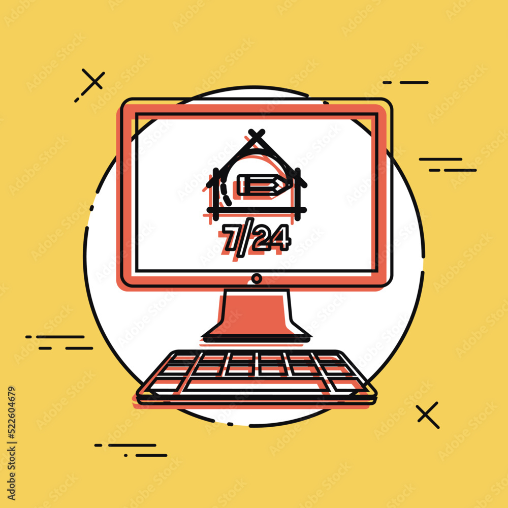 Poster architecture and designing full time web services - vector flat icon