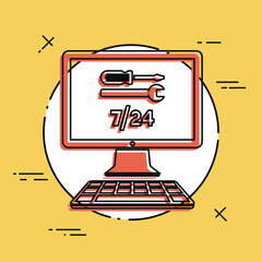 Full time computer repair or customize assistance - Vector flat icon