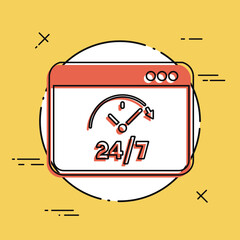 24/7  ful time web services - Vector flat icon