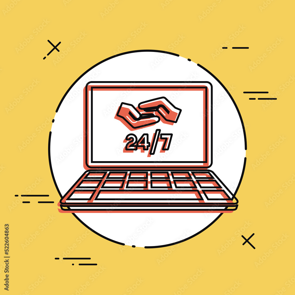 Poster 24/7 computer support - vector flat icon