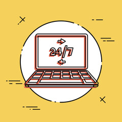 24/7 computer data transfer - Vector flat icon