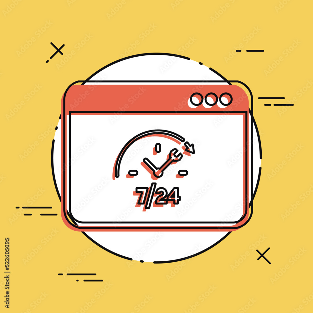 Poster full time web computer assistance 7/24 - vector flat icon
