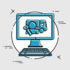 Truck assistance online - Vector flat icon