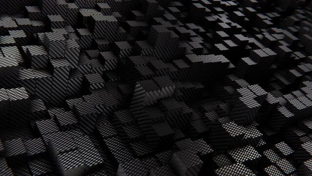 Abstract looping DOF camera 3D animation of the moving carbon fiber composite rectangular poles pattern rendered in UHD as motion background
