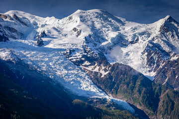 Mont Blanc Massif and Glacier Bossons in Haute Savoie, Chamonix, French Alps