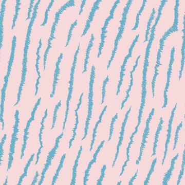 Tiger print with grainy texture. Animal skin, tiger stripes. Abstract pattern, line background. Hand drawn illustration. Poster, banner. Pink, blue colors