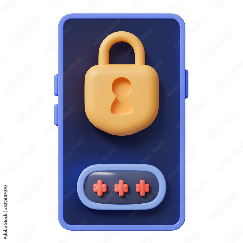 Poster 3d rendering locked smartphone icon. concept security system on smartphone.