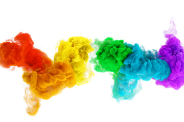 Rainbow color fantasy smoke puffs or magic clouds in white background