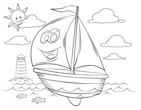Cartoon sailboat for coloring page.	
