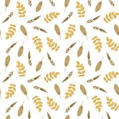 Yellow and brown autumn leaves repeat pattern watercolor seasonal seamless ornament for textile, gift paper, cards, invitations any holiday design, vintage and romantic hand drawn style