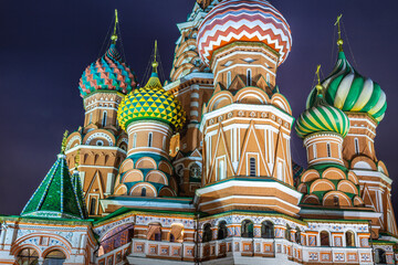 Fototapeta na wymiar Saint Basil's Cathedral illuminated at evening, Moscow, Russia