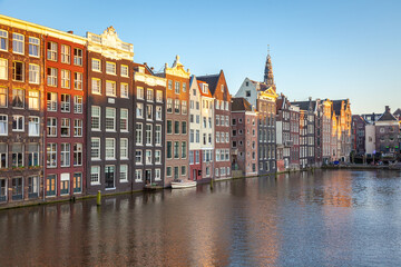 Fototapeta na wymiar Amsterdam canal with houseboats and dutch architecture, Netherlands