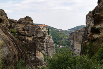 Fototapeta na wymiar Meteors - a massif of sandstone and conglomerate rocks in central Greece at the northwestern end of the Thessaly plain near the city of Kalambaka with the Orthodox monasteries located there