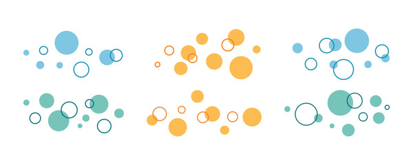 Round simple colored abstract elements. Decorative elements in form of circles with fill and stroke, colored vector flat bubbles for collage, design or decor, for business presentations.