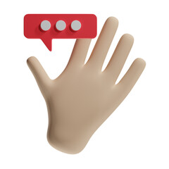 Cartoon character hand and bubble talk sign. 3d illustration.