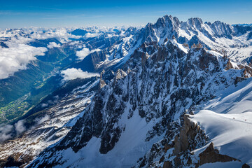 Mont Blanc Massif ice cap in Haute Savoie, Chamonix, French Alps