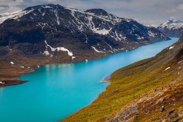 Fototapeta na wymiar Besseggen above Lake Gjende in Jotunheimen, Norway, Northern Europe