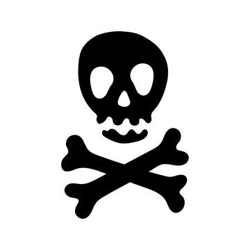 Skull with crossbones silhouette, isolated on white background. Vector illustration, traditional Halloween decorative element. Halloween silhouette black pirate skull - for design, decor and cricut.
