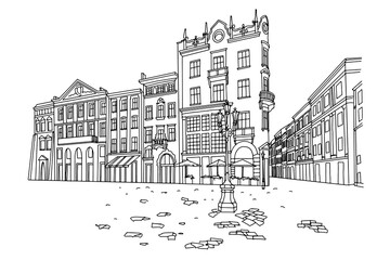 Vector sketch of street scene in Lviv, Ukraine.