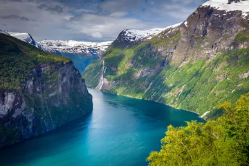 Photo sur Aluminium Europe du nord Gierangerfjord and Seven Sisters Waterfalls, Norway, Northern Europe
