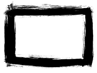 Square frame. Smears of paint on a white background. Decorative frame. Isolated brush strokes. Black paint strokes on a white background. Abstract black spots, hand-painted with an art brush.