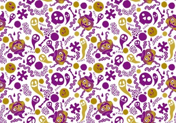 Halloween seamless pumpkins and witch hat and ghost pattern for fabrics and wrapping paper and clothes print