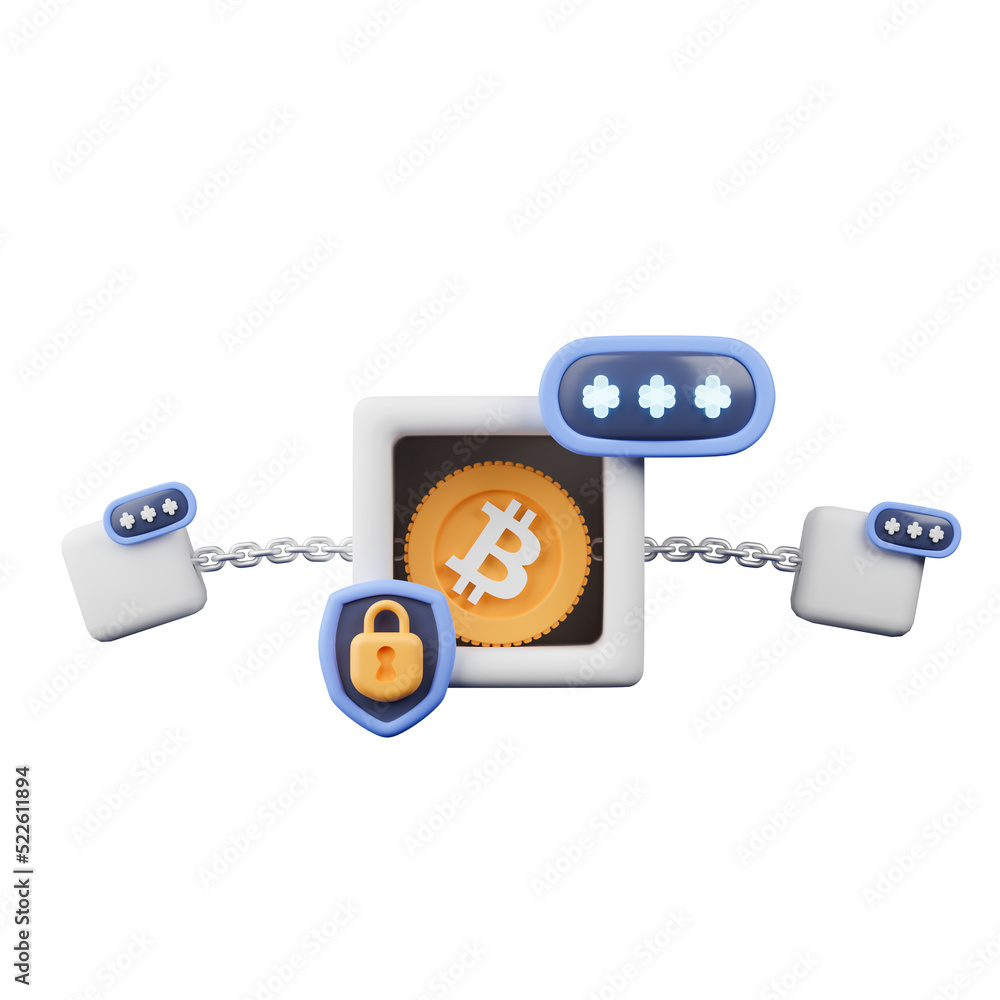 Poster 3d rendering concept blockchain and cryptocurrency technology illustration.