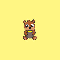 Bear With Honey Cartoon Mascot Logo