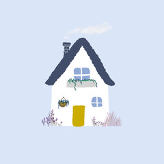 casa con plantas y humo chimenea 