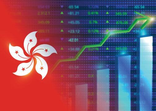 Economic growth in Hong Kong.Hong Kong's stock market.Hong Kong flag with charts,growth arrow