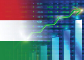 Economic growth in Hungary.Hungary's stock market.Hungarian flag with charts,growth arrow