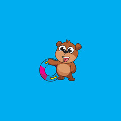 Swimming Bear Cartoon Mascot Logo Design