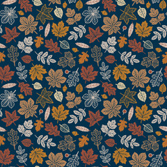 Fototapeta na wymiar Fall leaves seamless vector pattern for fabric, wrapping paper and wallpaper