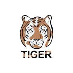 Tiger portrait head vector hand drown illustration isolated. Big wild cat. Siberian tiger (Amur tiger - Panthera tigris altaica) or Bengal tiger. Tatoo sign. animal.Wildlife