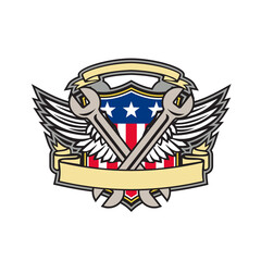 Crossed Wrench Army Wings American Flag Shield