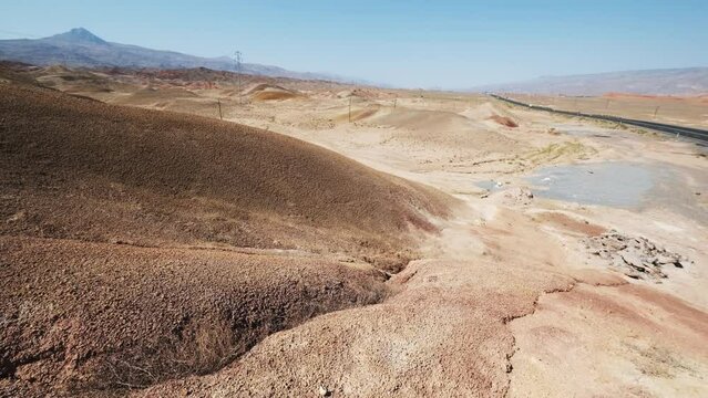 Aerial view of Rainbow Hills in Igdir. 4K Footage in Turkey