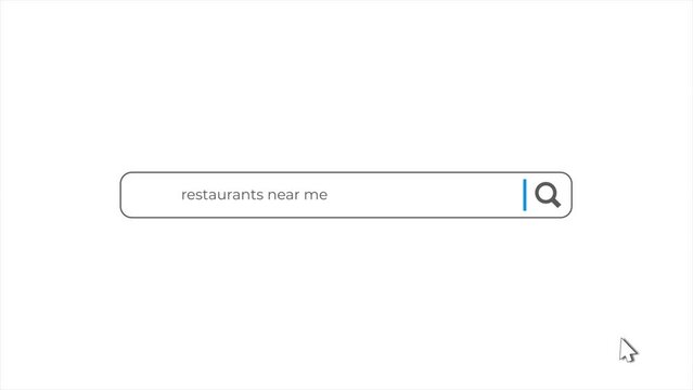 Word Phrase Restaurants Near Me In Search Animation. Internet Browser Searching