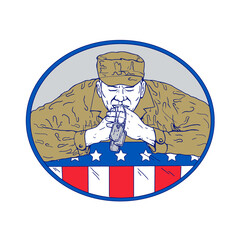 American Soldier Praying Drawing Color