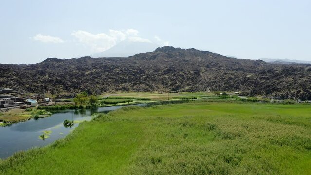 Aerial view of Karasu Marshes in Igdir. 4K footage in Turkey