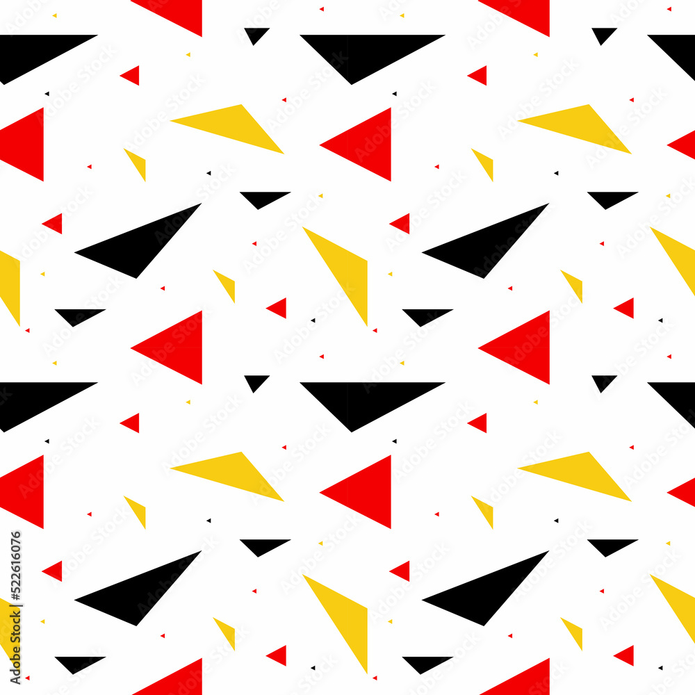 Poster seamless geometric pattern. template background with triangles in black, yellow and red colors. back