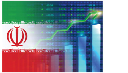 Economic growth in Iran.Iran's stock market.Iranian flag with charts,growth arrow